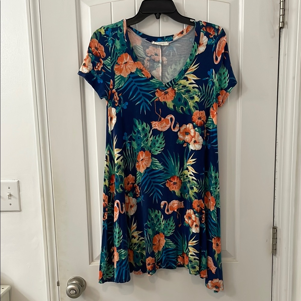 Entro Floral Flamingo Print Dress size small